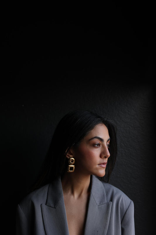 Geometric Dual-Drop Earrings|Vintage Baazaar 