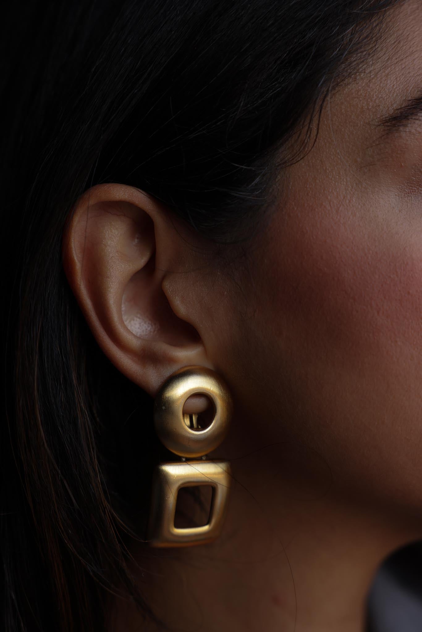Geometric Dual-Drop Earrings|Vintage Baazaar 