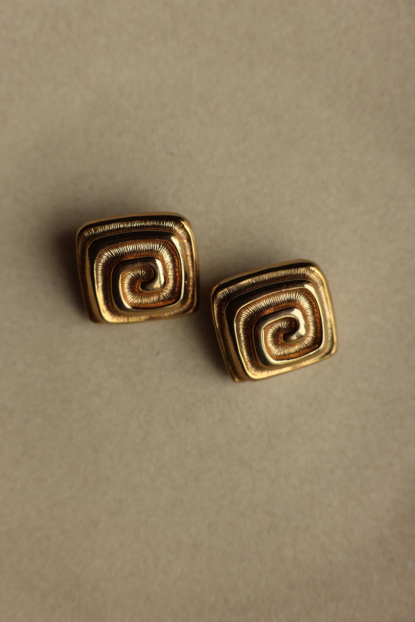Gold Tone Spiral Square Clip-On Earrings