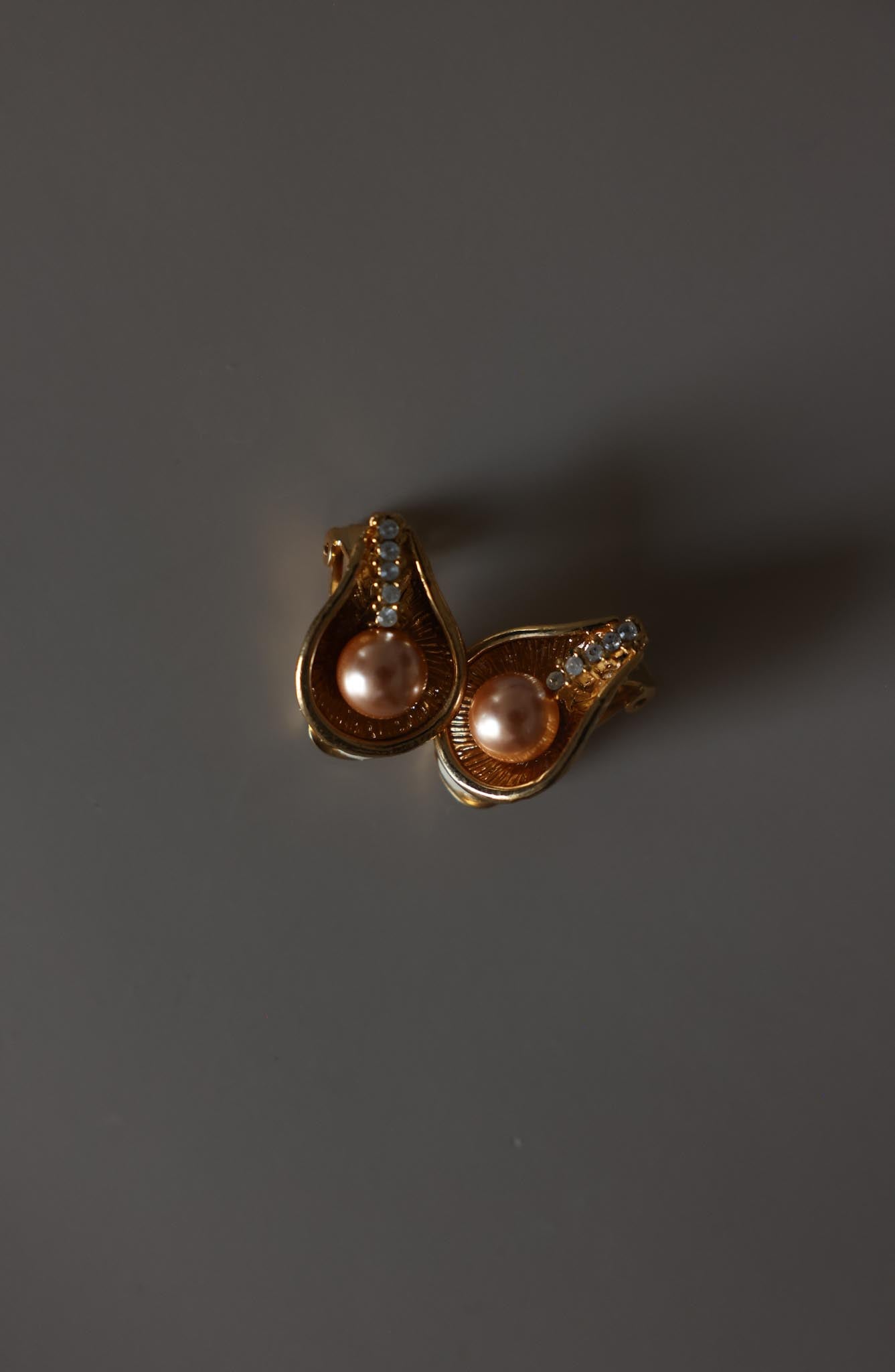Pearl Teardrop Rhinestone Clip-On Earrings