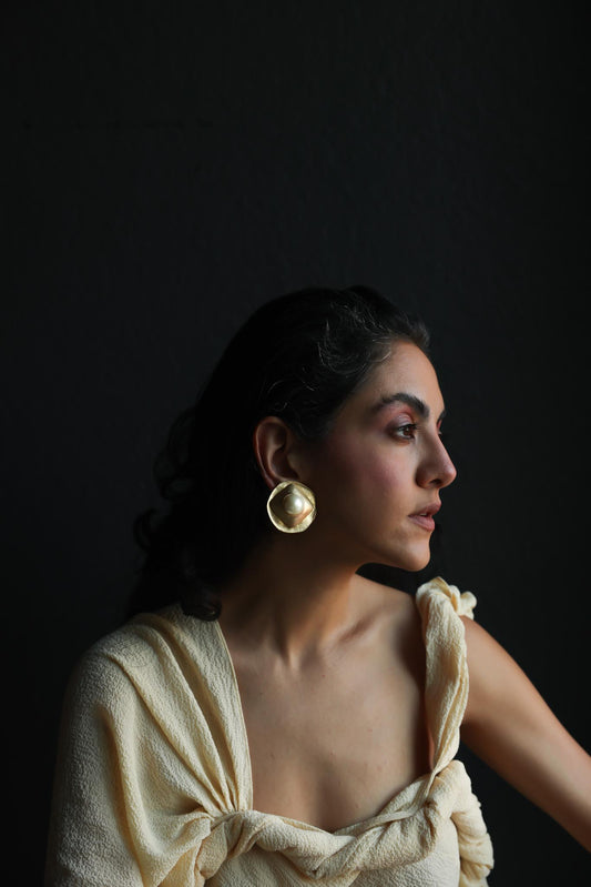 Matte Gold Faux Pearl Statement Clip-On Earrings