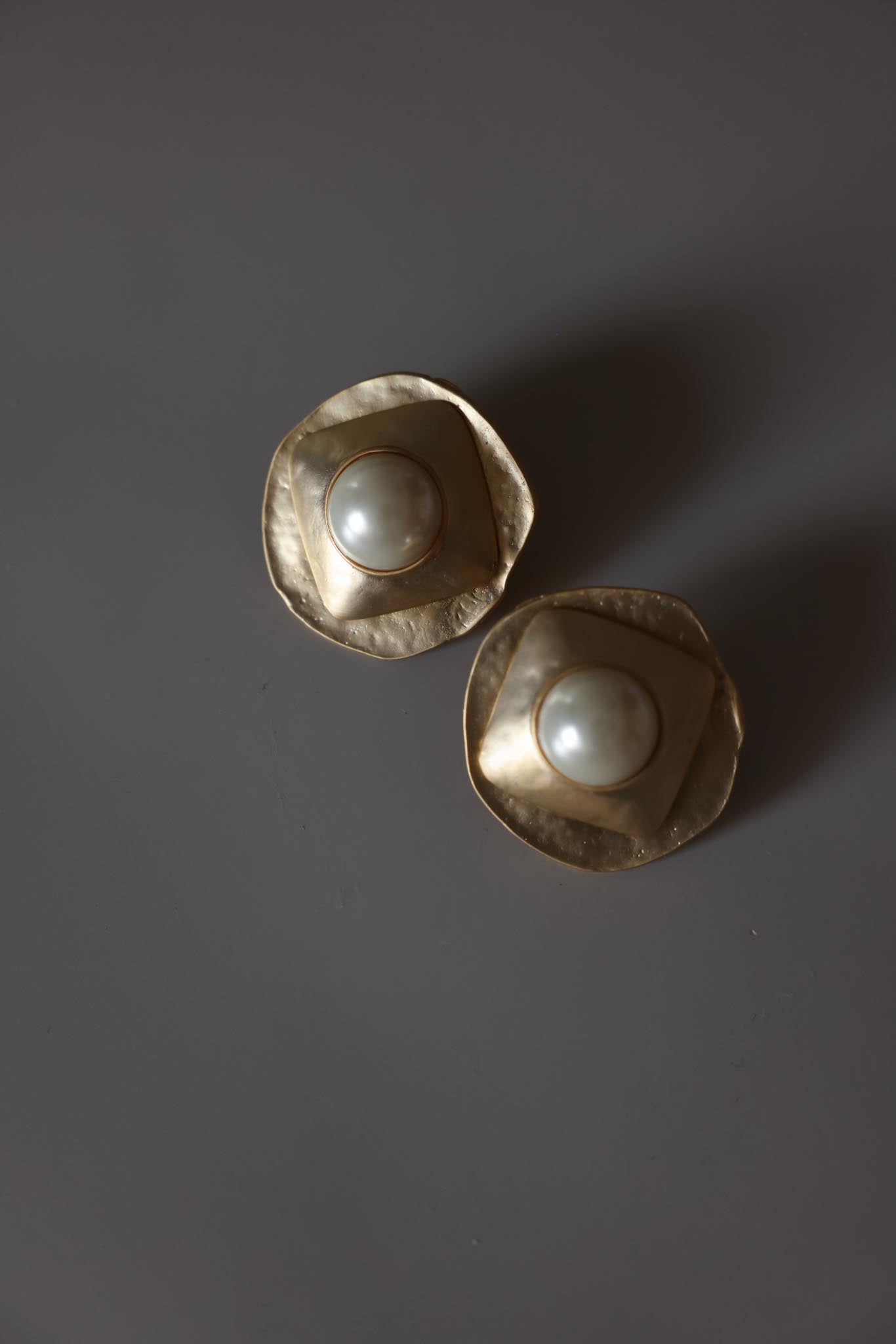 Matte Gold Faux Pearl Statement Clip-On Earrings