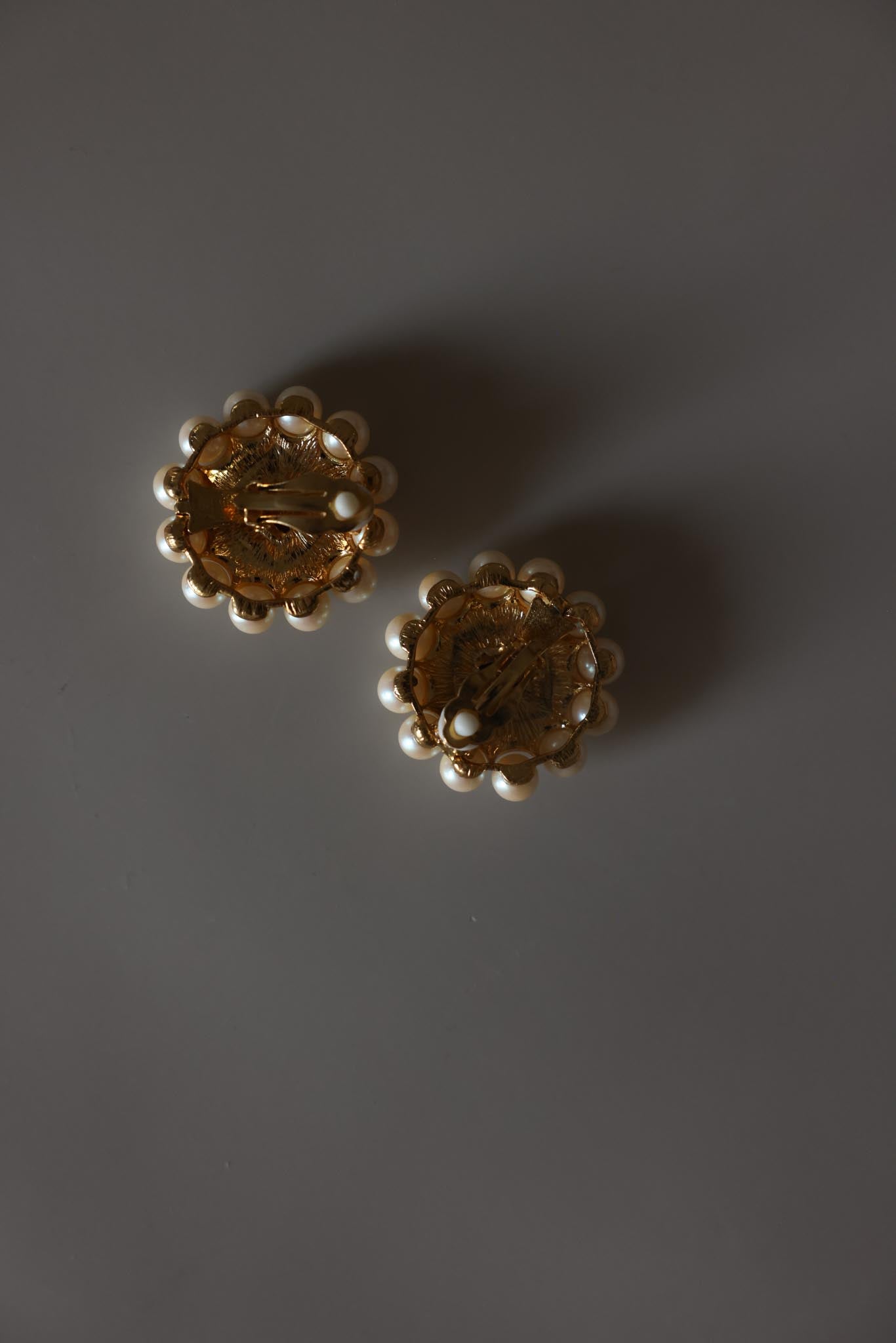 Pearl & White Enamel Statement Clip-On Earrings|Vintage Baazaar 