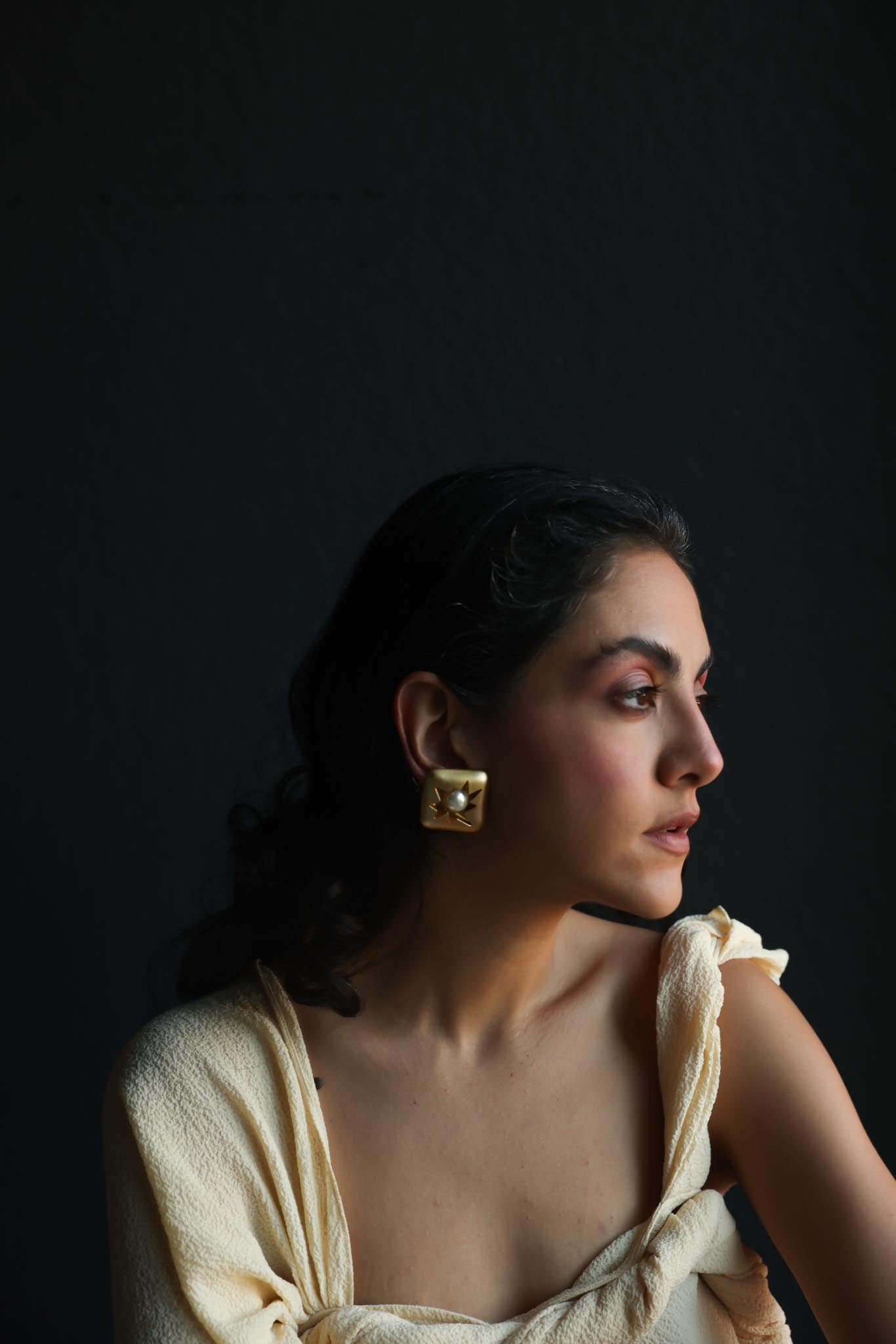 Matte Gold Starburst Faux Pearl Clip-On Earrings