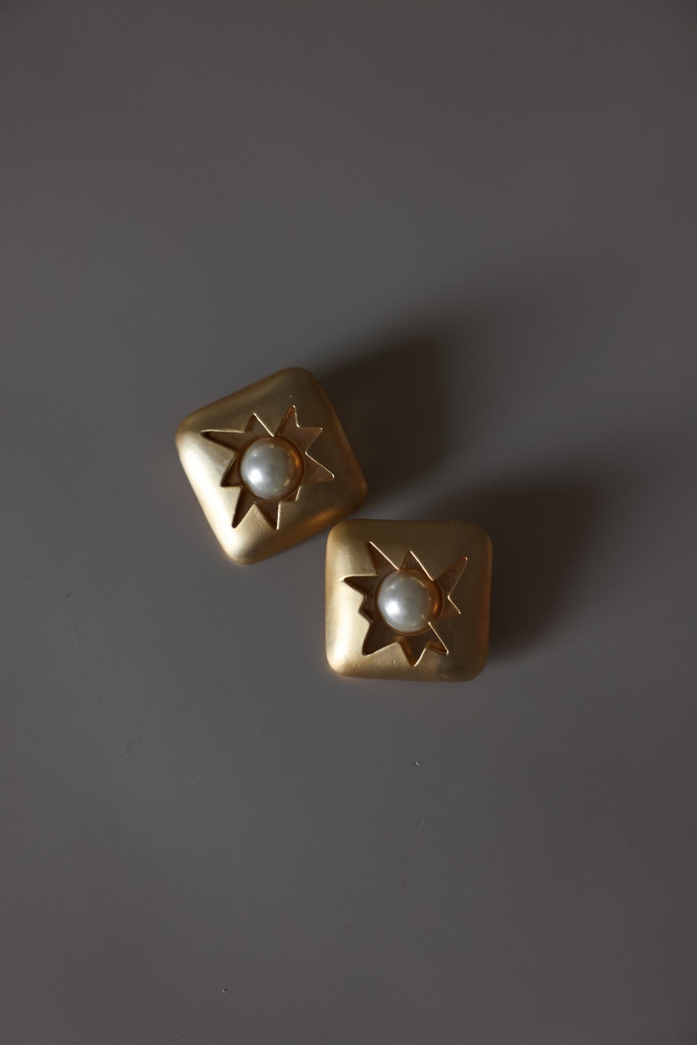 Matte Gold Starburst Faux Pearl Clip-On Earrings