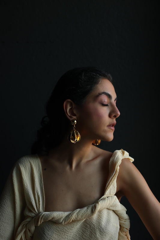 Gold Tone Sculptural Drop Clip-On Earrings