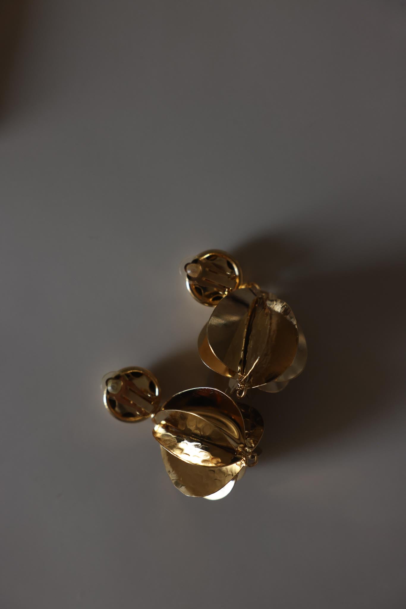 Gold Tone Sculptural Drop Clip-On Earrings