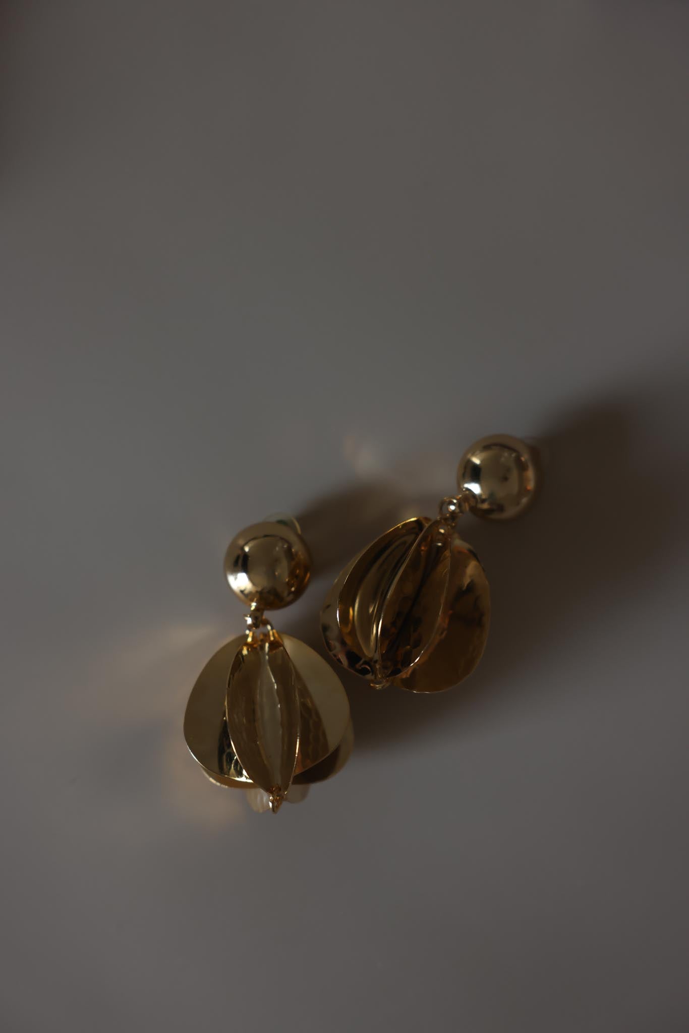 Gold Tone Sculptural Drop Clip-On Earrings