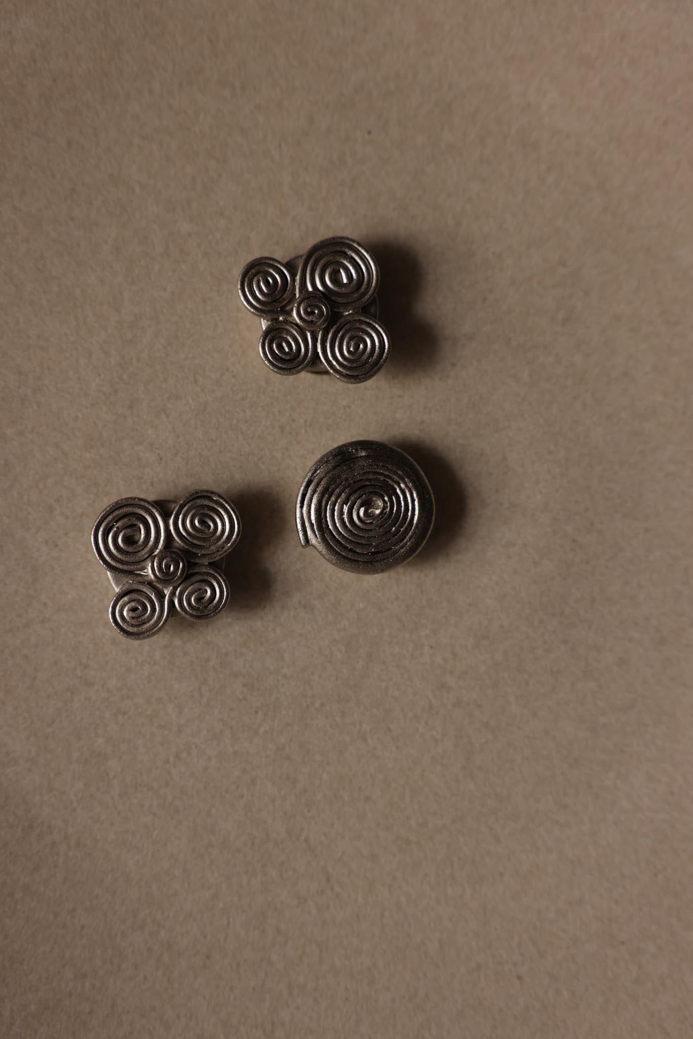 Vintage Silver Tone Spiral Button Covers – Set of 3