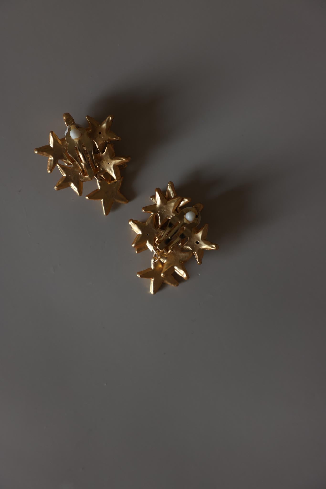 Matte Gold Star Cluster Rhinestone Clip-On Earrings