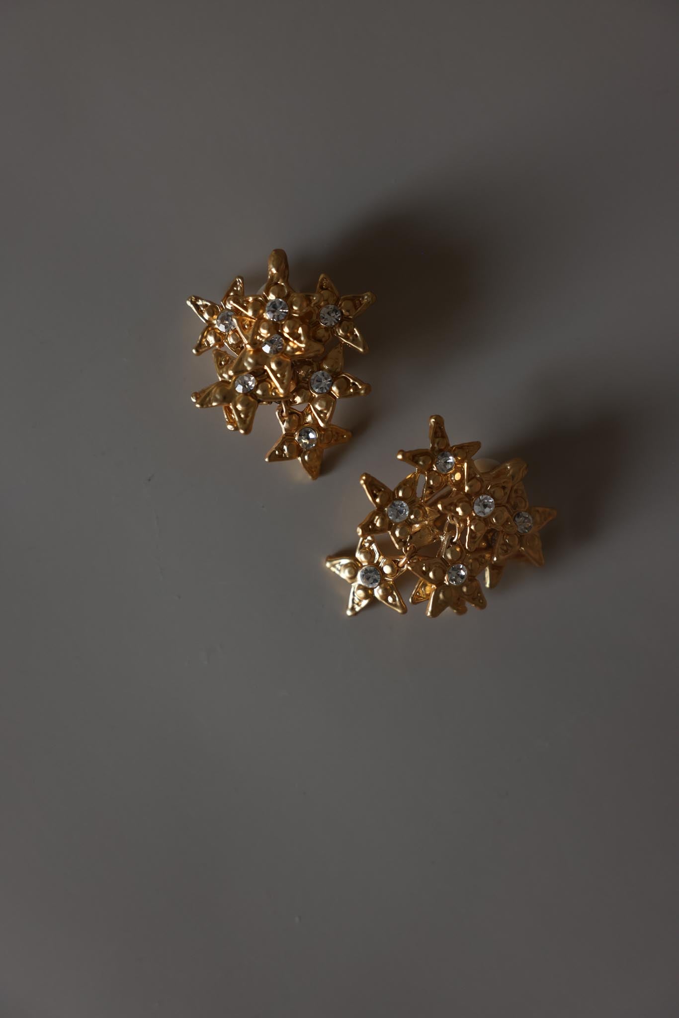 Matte Gold Star Cluster Rhinestone Clip-On Earrings