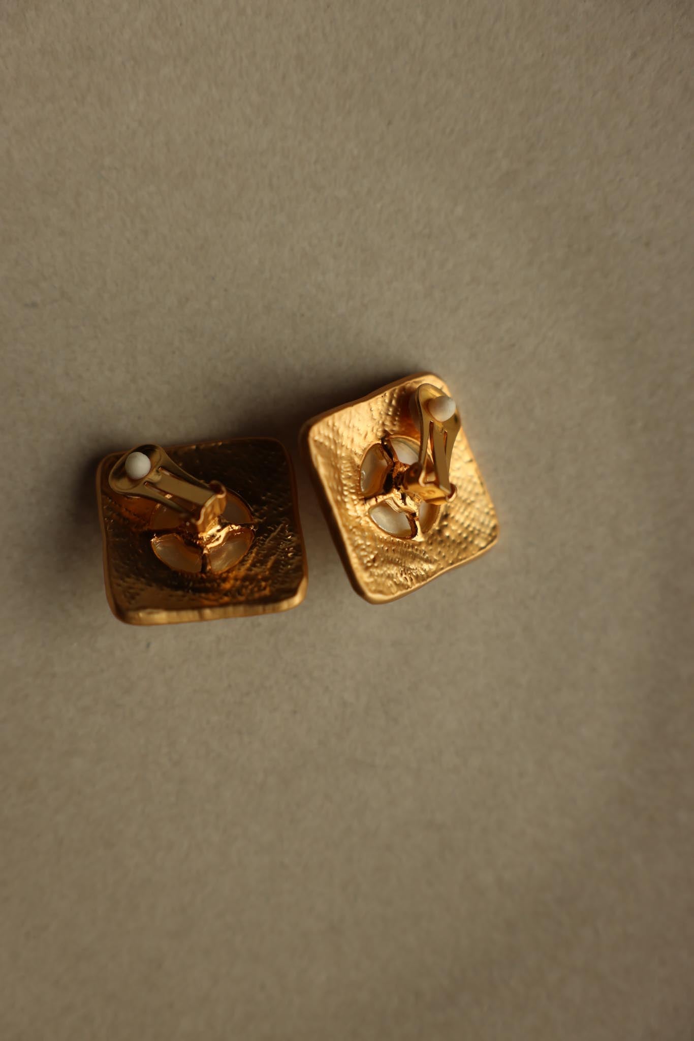 Matte Gold Square Faux Pearl Clip-On Earrings