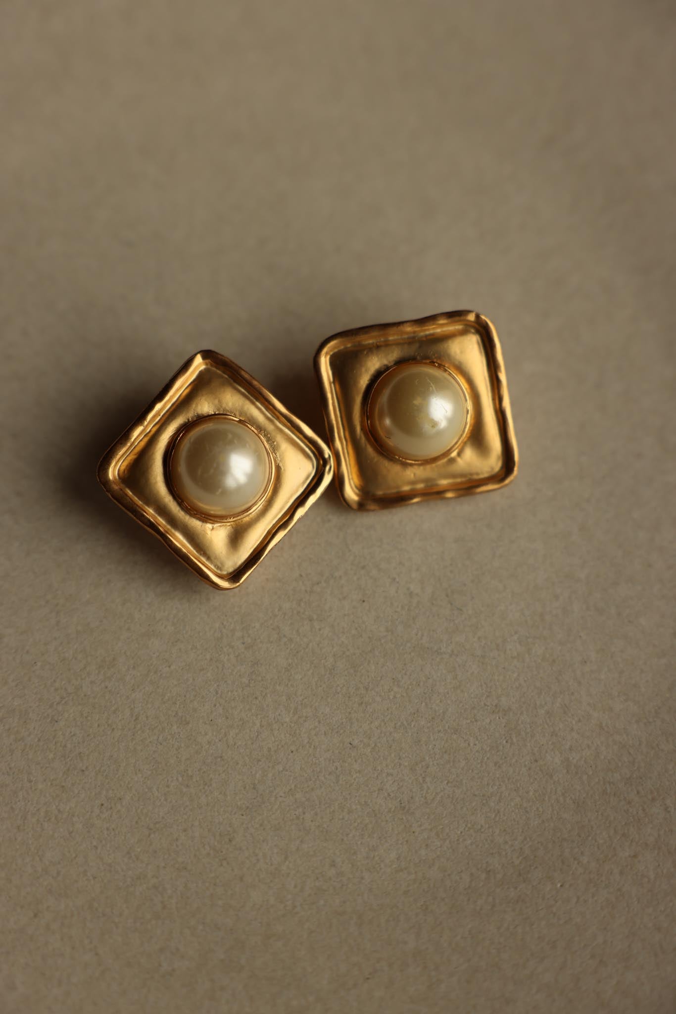 Matte Gold Square Faux Pearl Clip-On Earrings