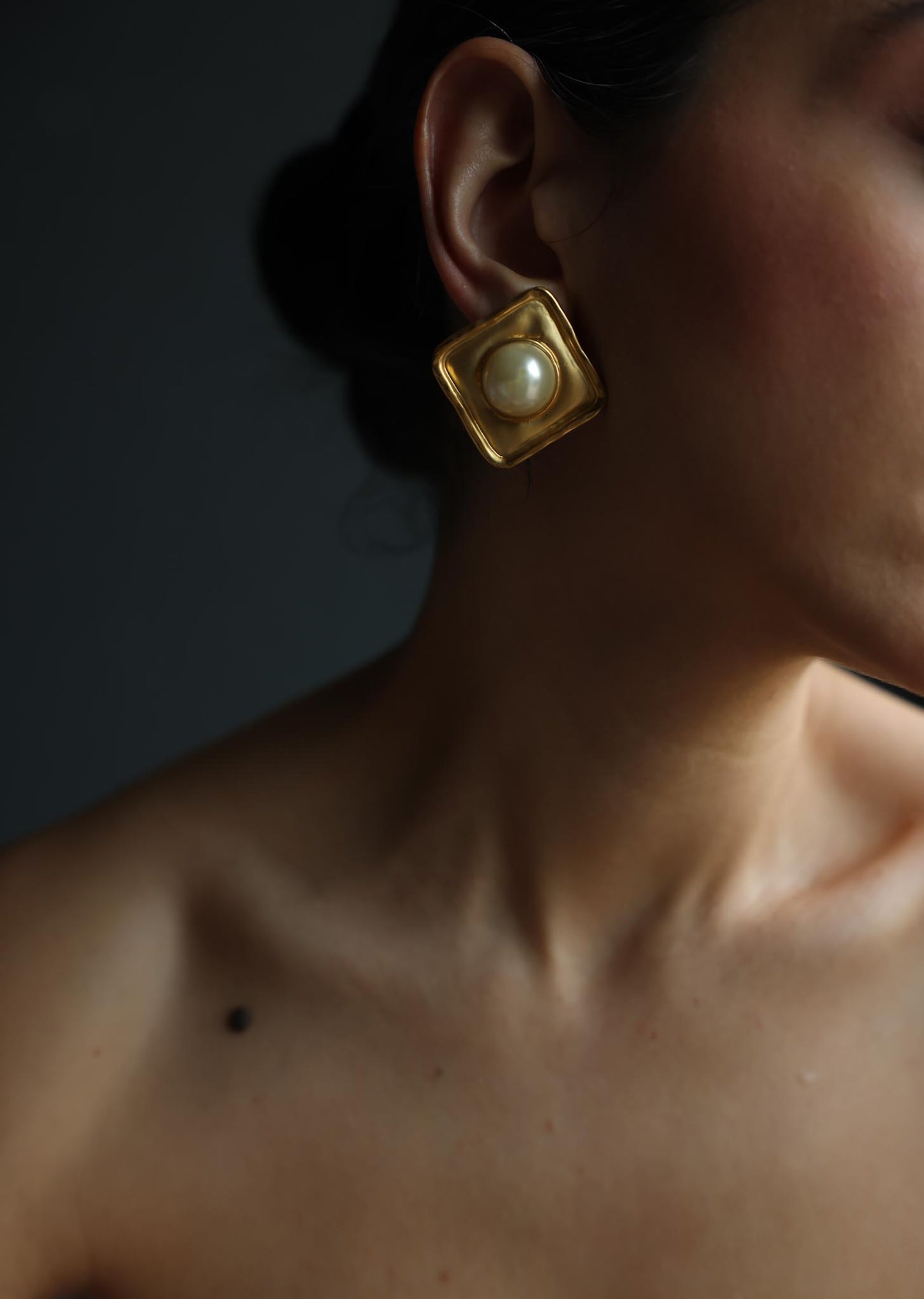 Matte Gold Square Faux Pearl Clip-On Earrings