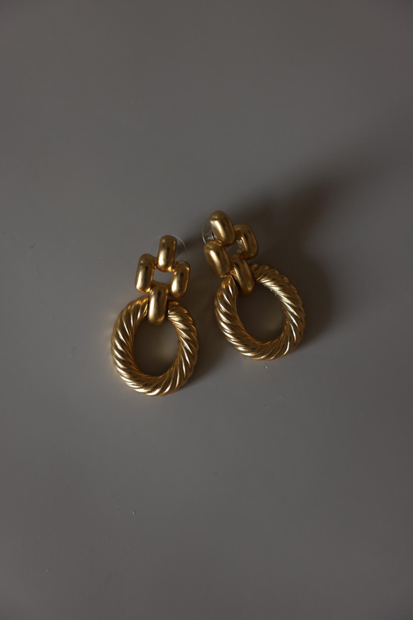 Matte Gold Twisted Hoop Drop Earrings