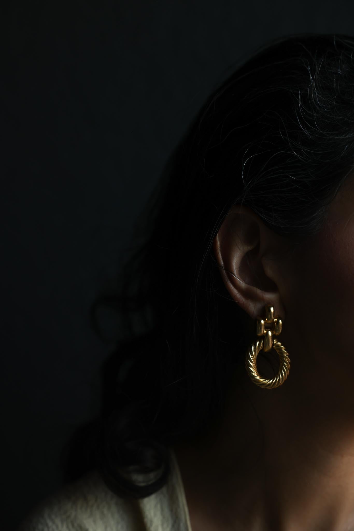 Matte Gold Twisted Hoop Drop Earrings