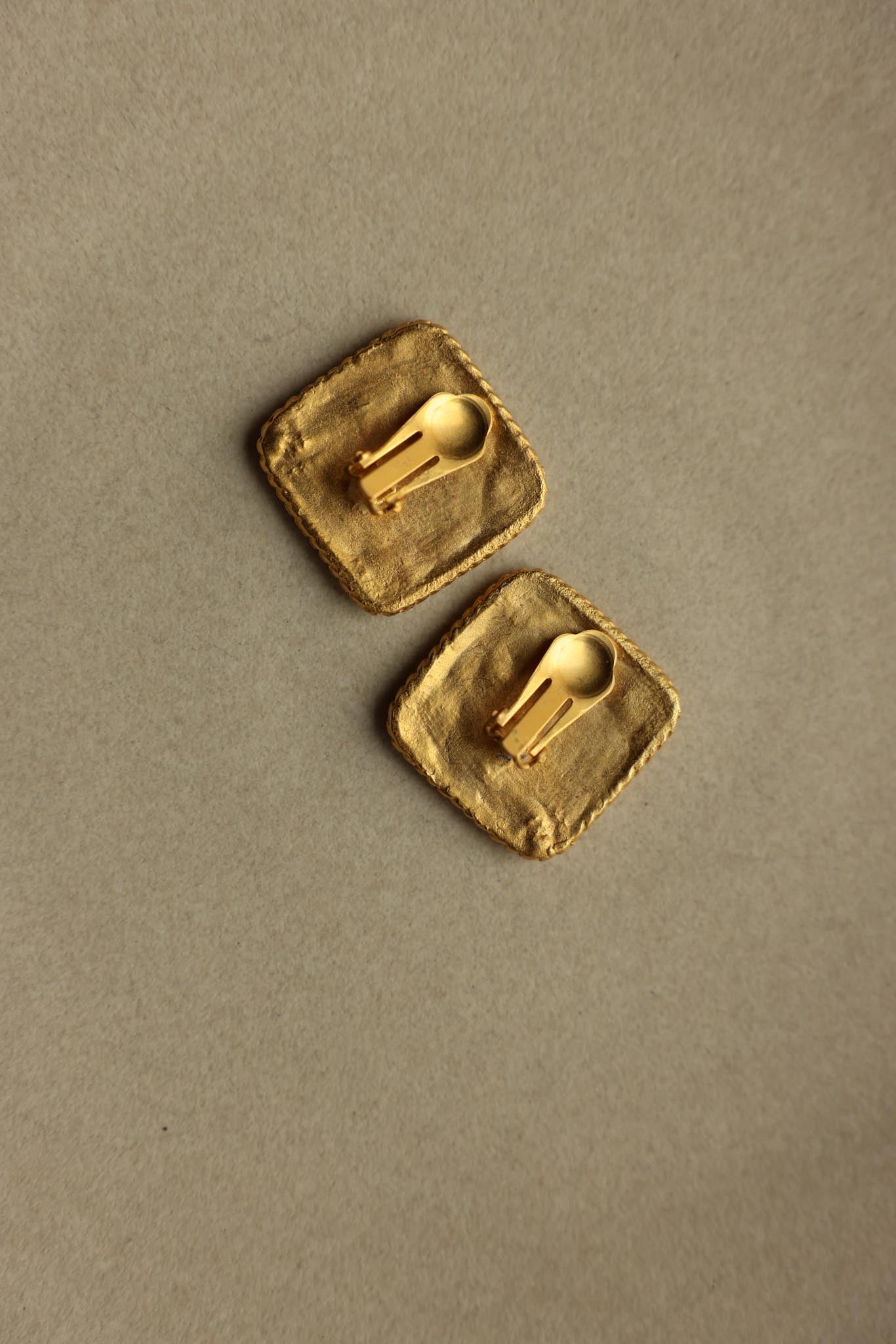 Gold Tone Square Green Enamel Clip-On Earrings