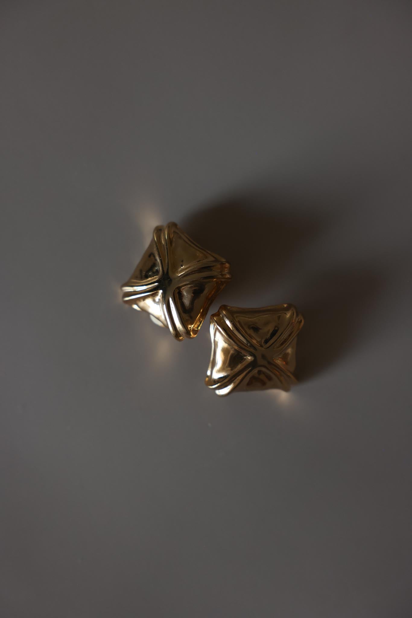 Gold Tone Sculpted Square Earrings