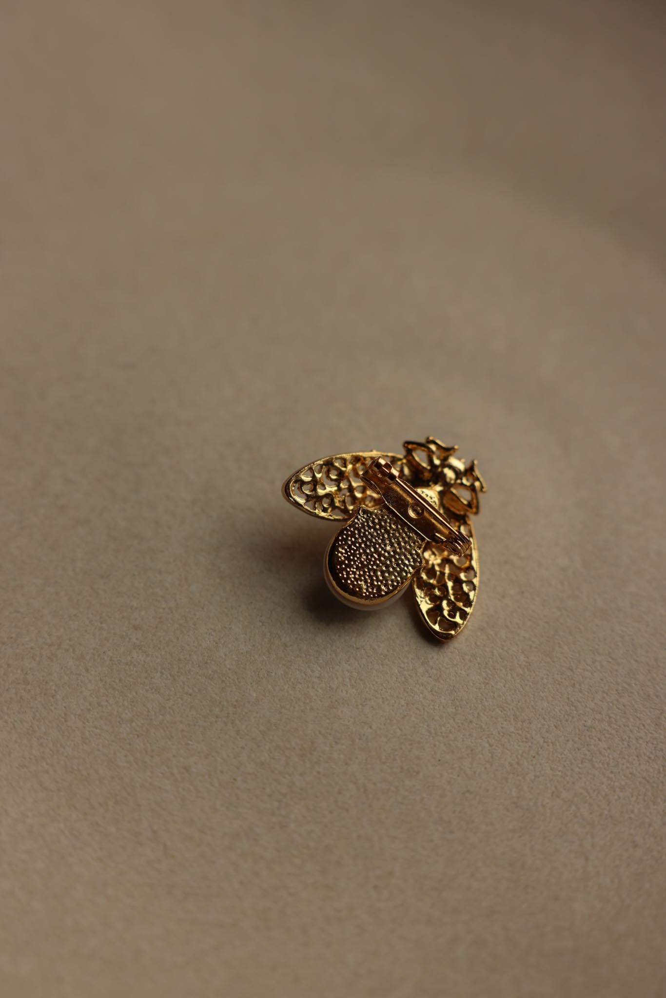 Gold Tone Bee Faux Pearl Brooch
