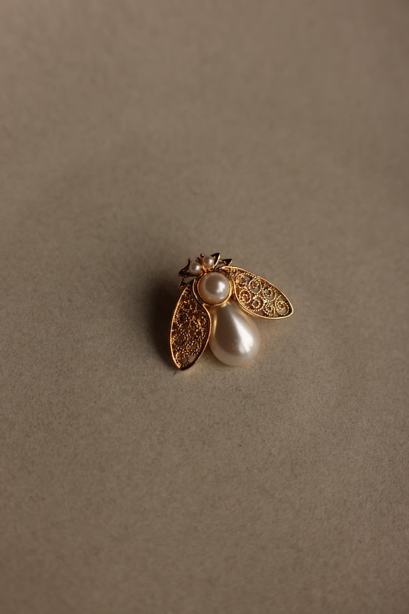 Gold Tone Bee Faux Pearl Brooch