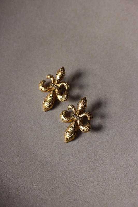 Fleur-de-Lis Gold-Tone Clip-On Earrings