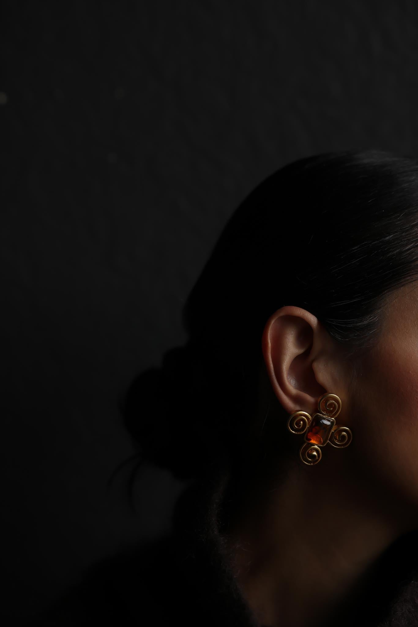 Amber Scroll Clip-On Earrings