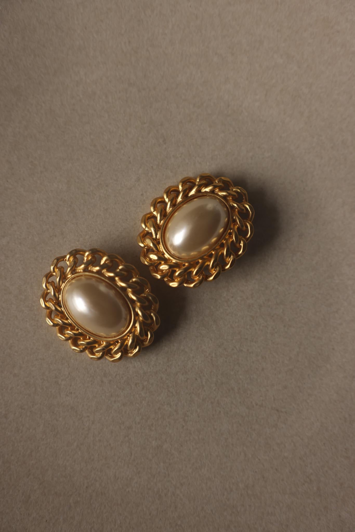 Matte Gold Faux Pearl Chain Statement Clip-On Earrings