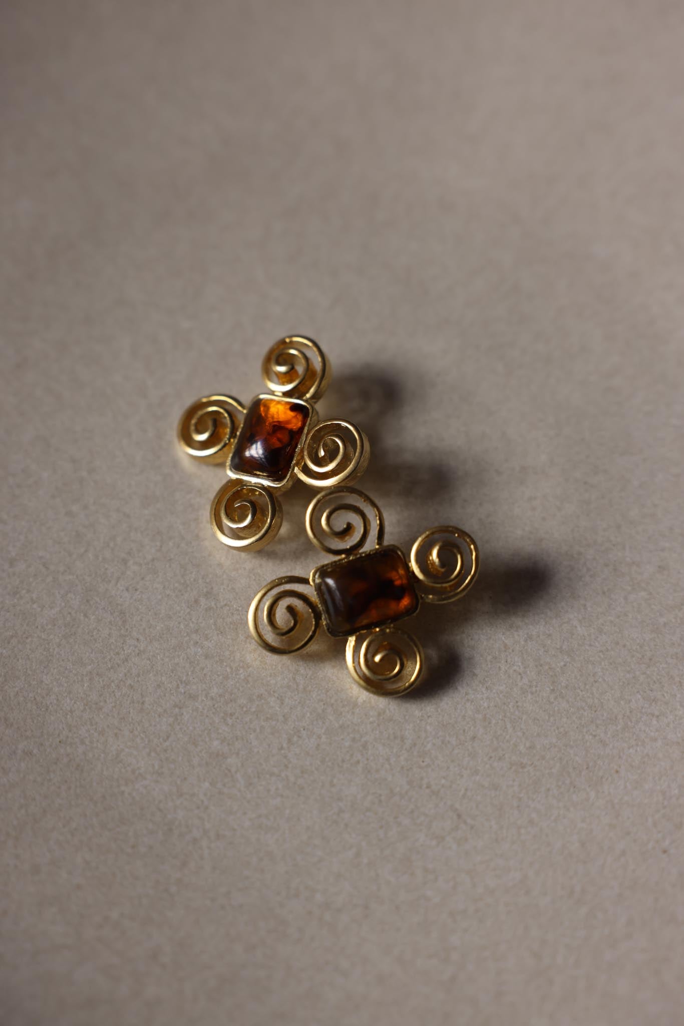 Amber Scroll Clip-On Earrings