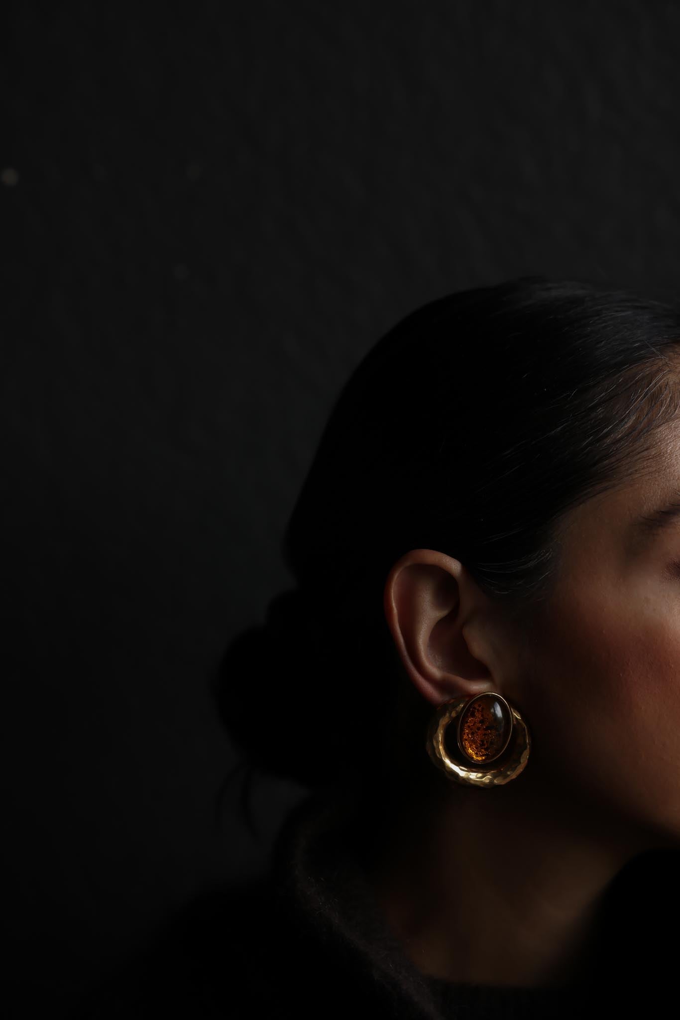 Hammered Halo Amber Clip-On Earrings