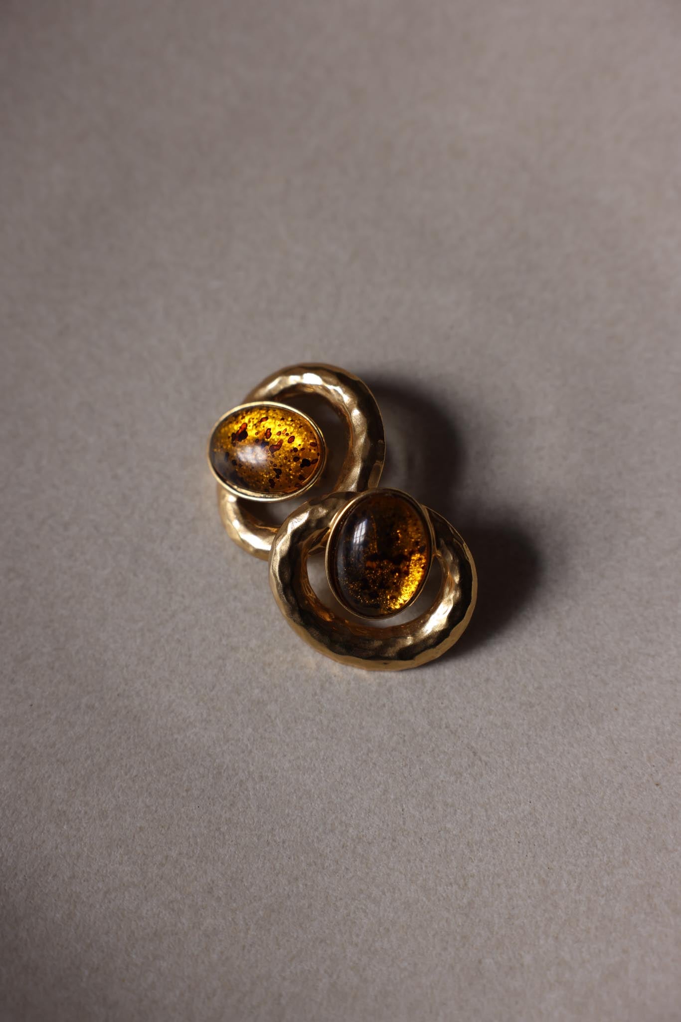 Hammered Halo Amber Clip-On Earrings