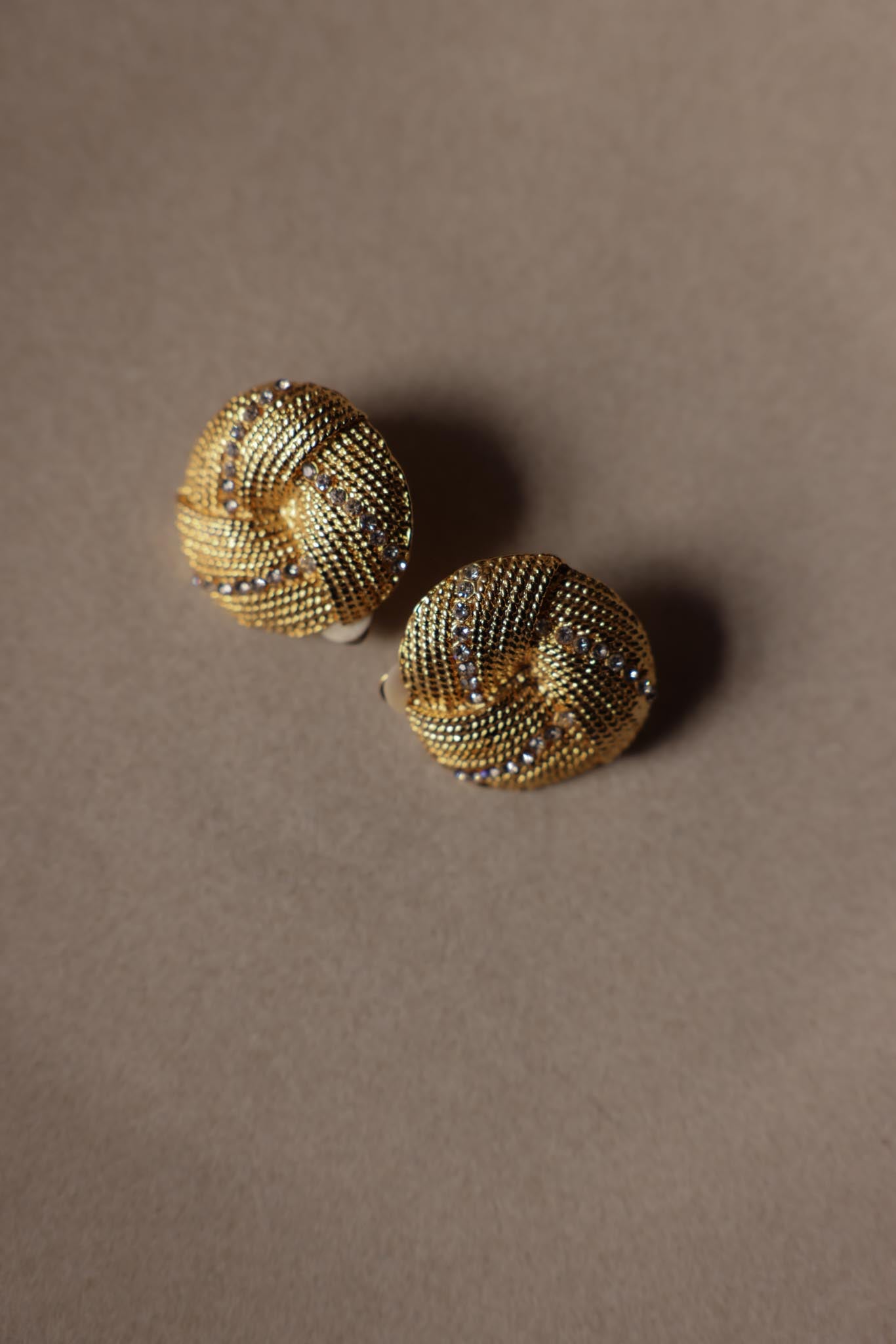 Golden Knot Rhinestone Clip-On Earrings