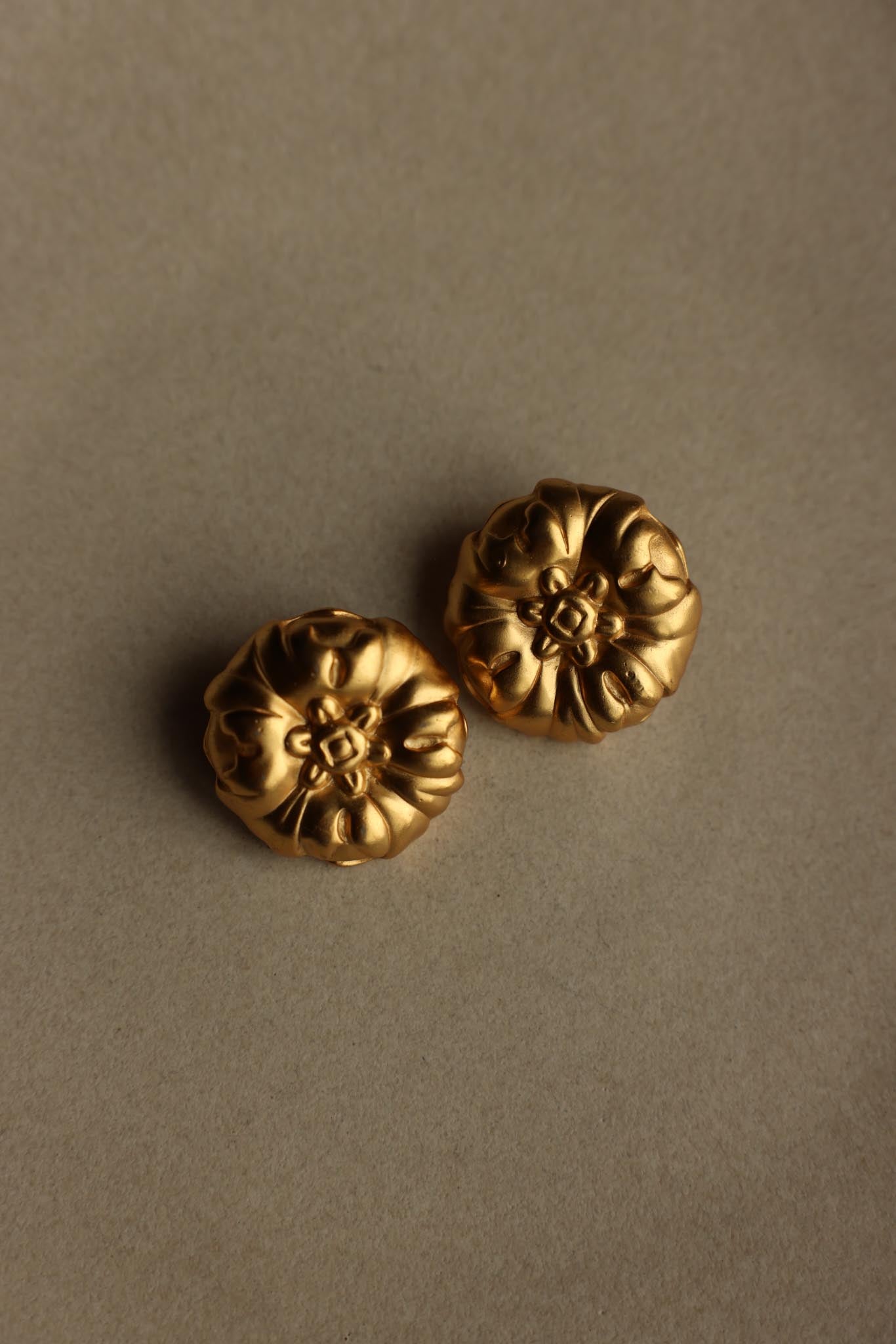 Anne Klein Matte Gold Floral Dome Converted Pierced Earrings