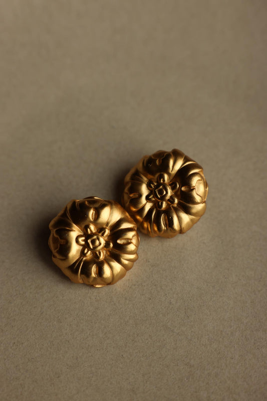 Anne Klein Matte Gold Floral Dome Converted Pierced Earrings