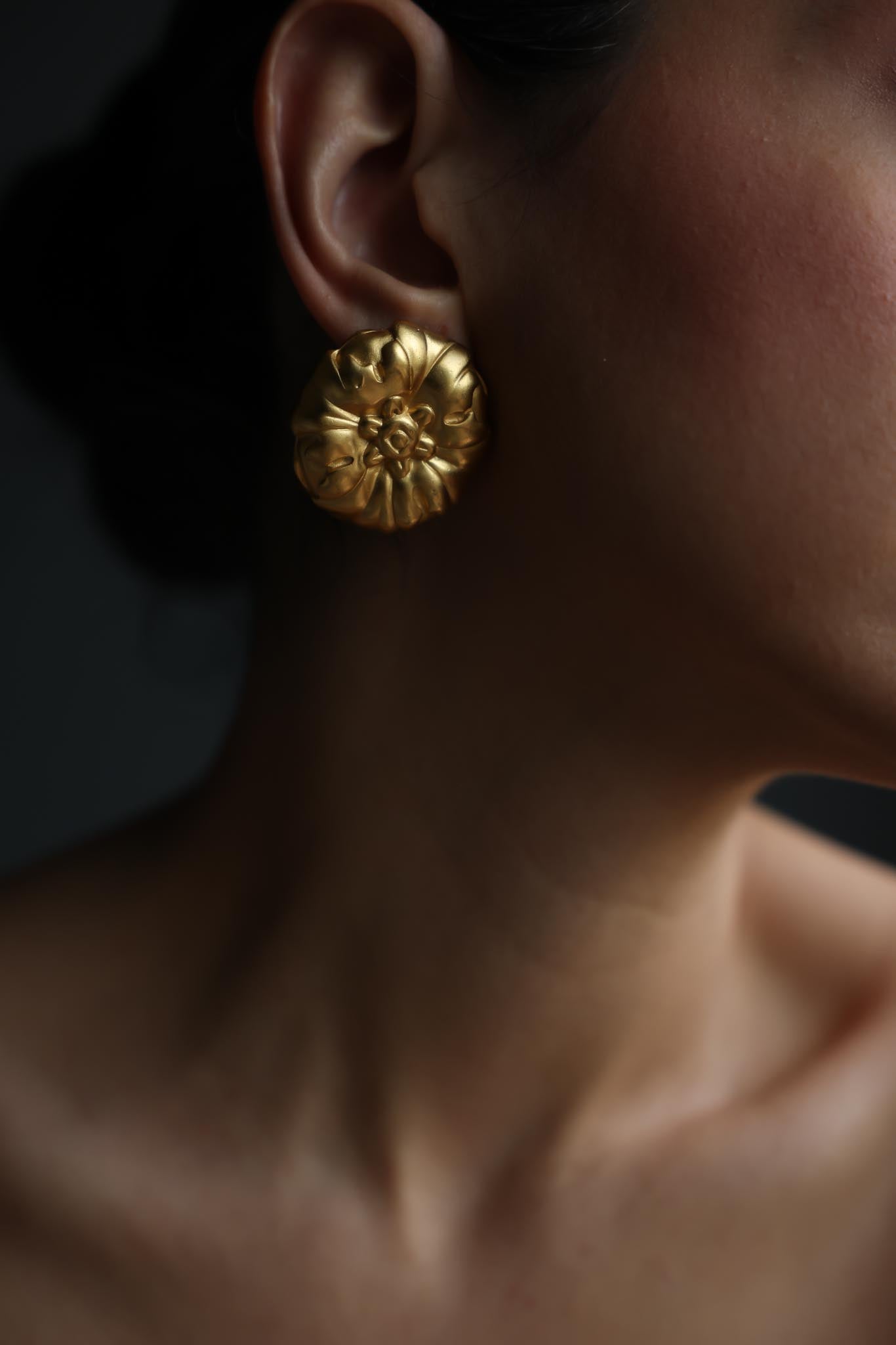 Anne Klein Matte Gold Floral Dome Converted Pierced Earrings