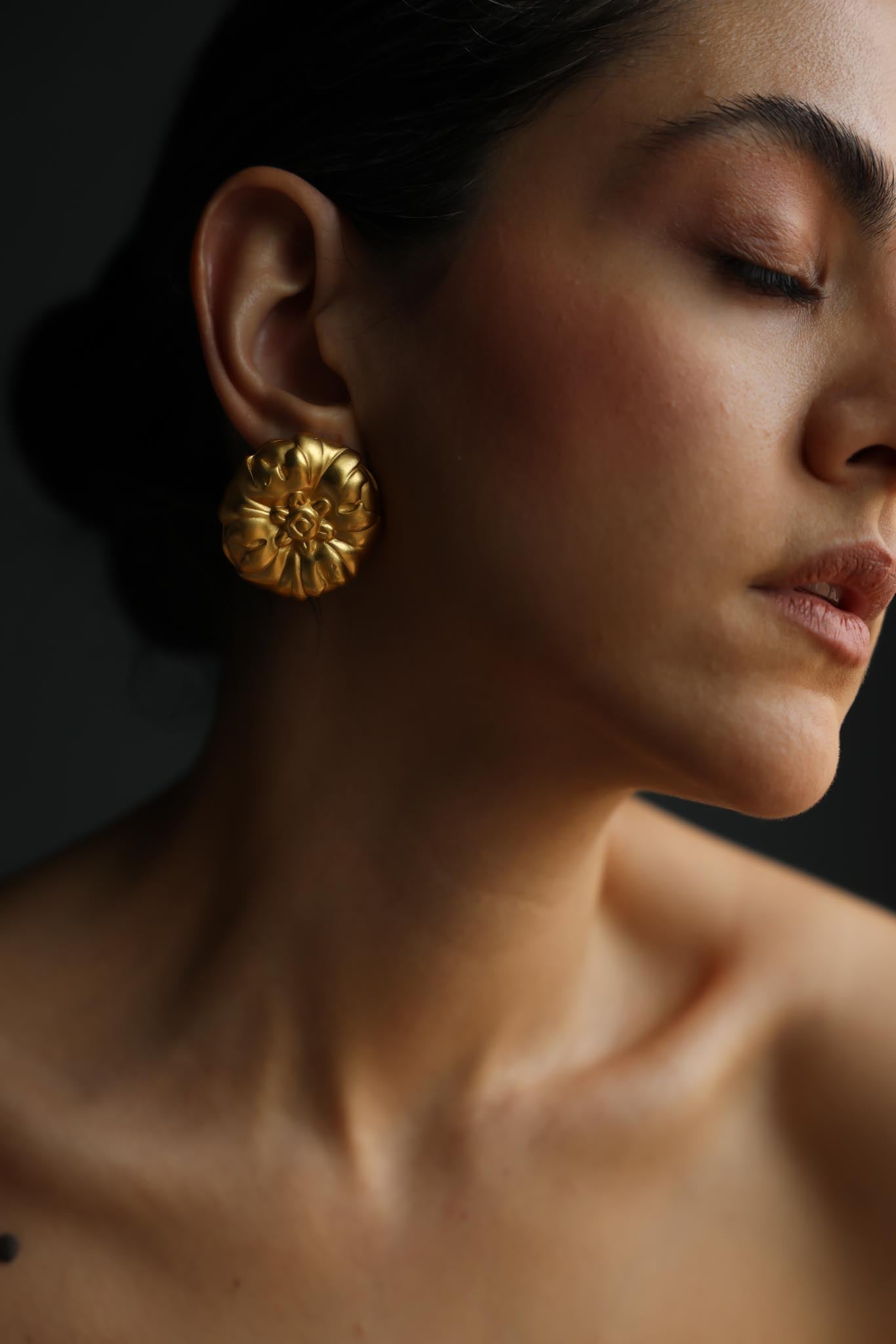 Anne Klein Matte Gold Floral Dome Converted Pierced Earrings