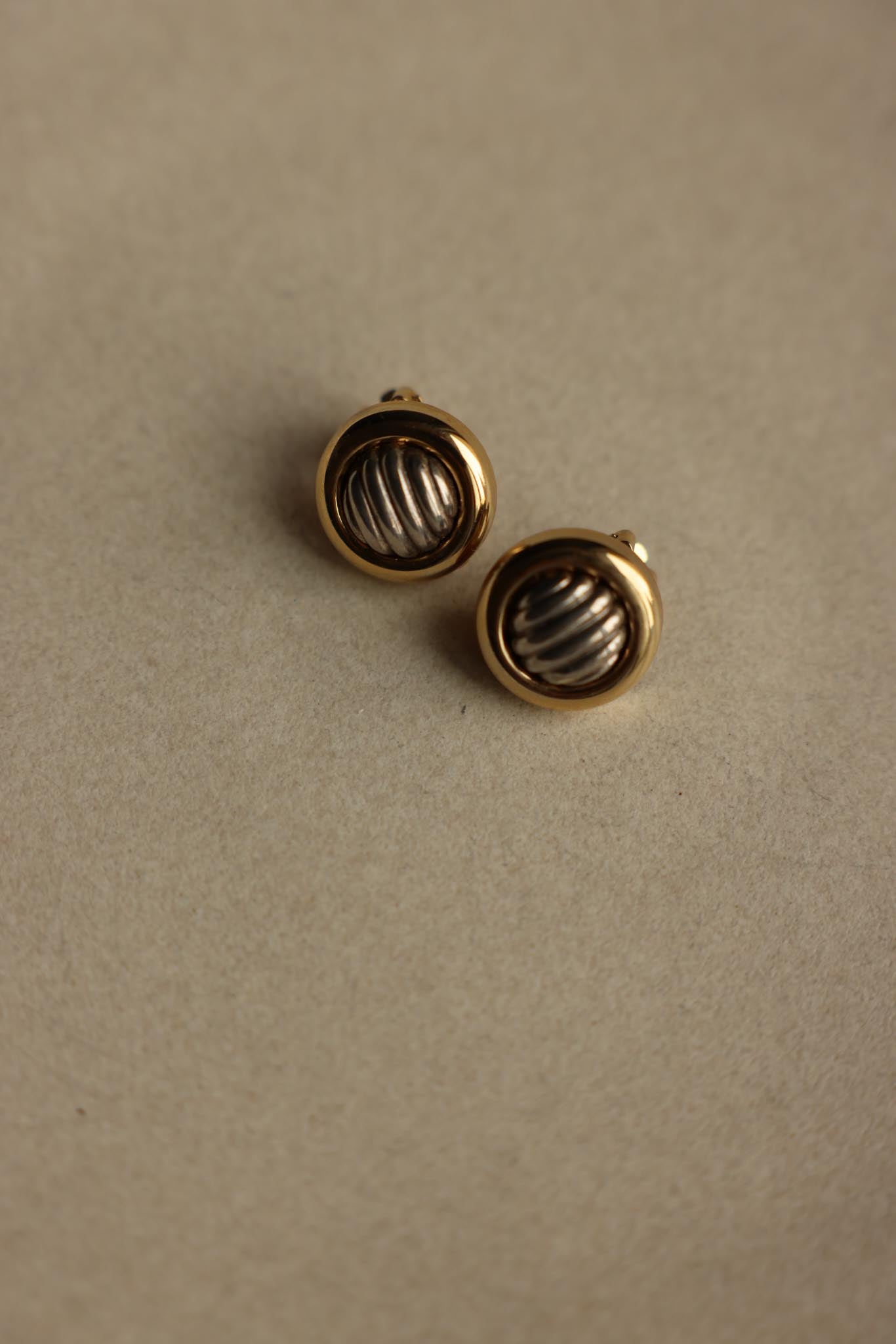 Two-Tone Ribbed Dome Clip-On Earrings
