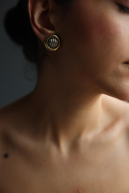 Two-Tone Ribbed Dome Clip-On Earrings