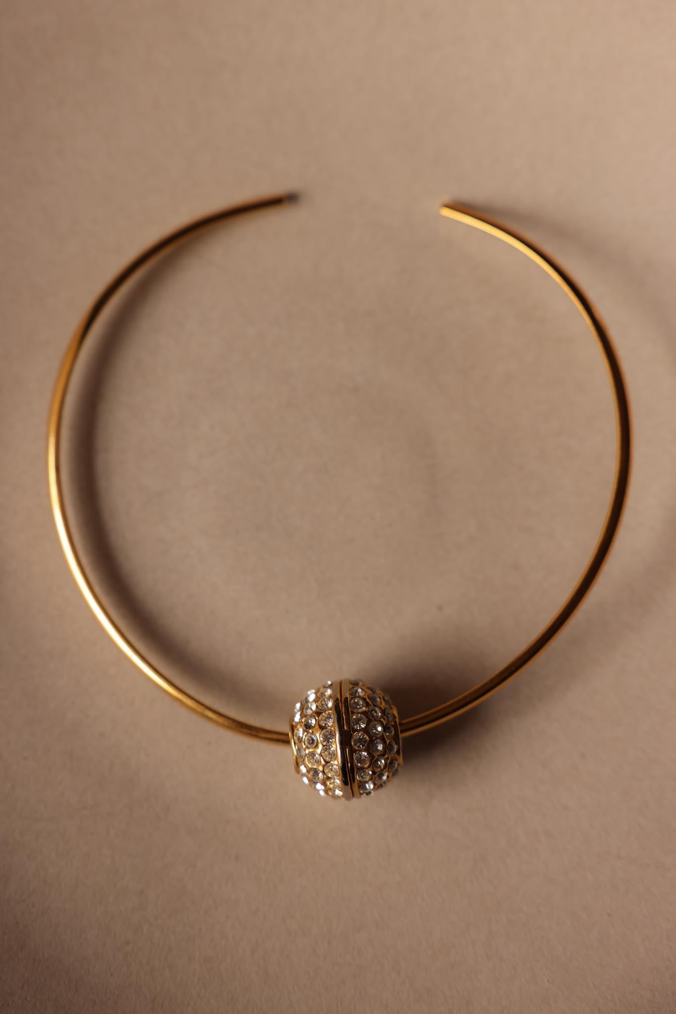 Gold-Tone Collar Necklace with Rhinestone Ball Pendant