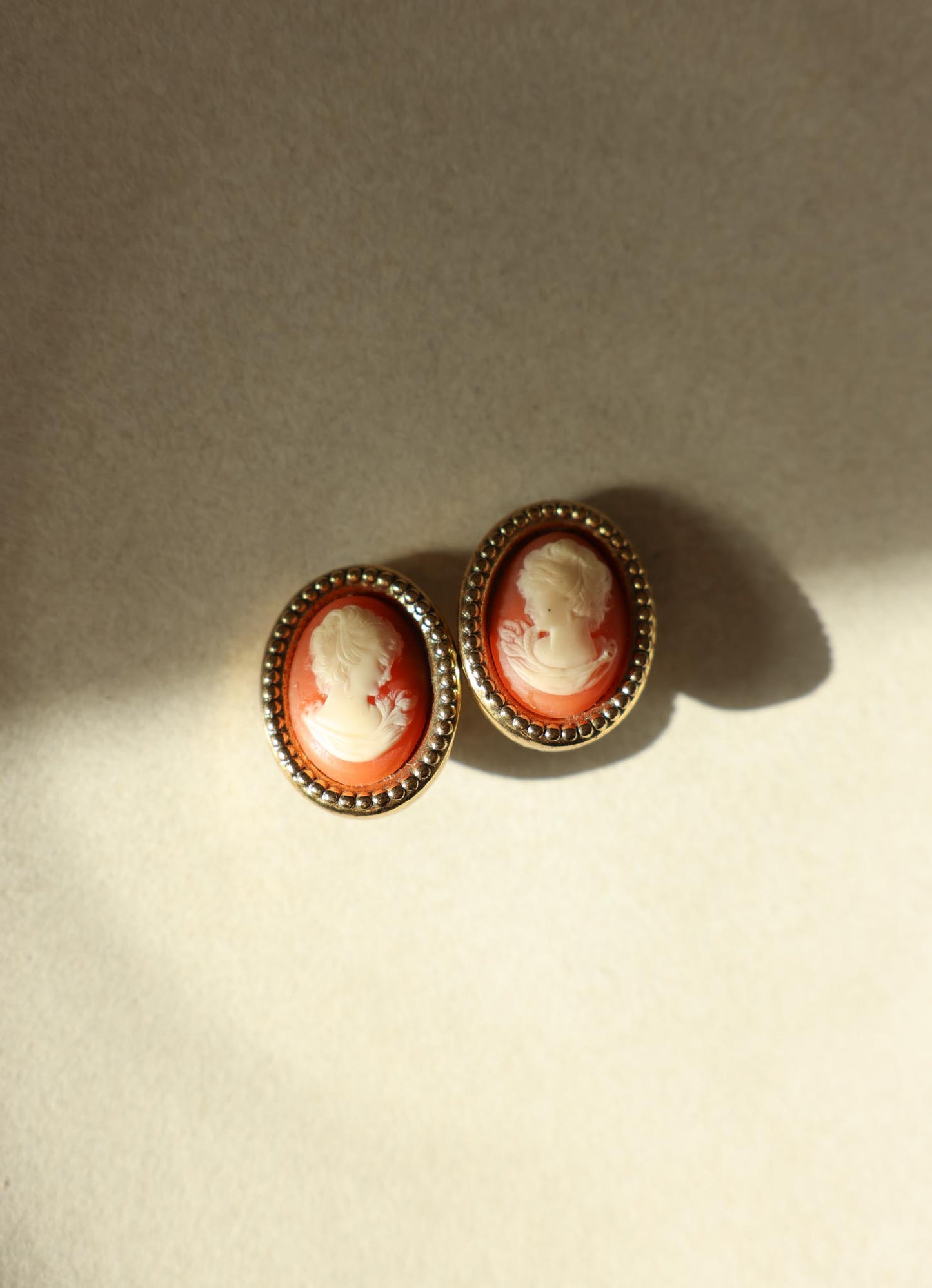 Cameo Clip-On Earrings Gold Tone Oval