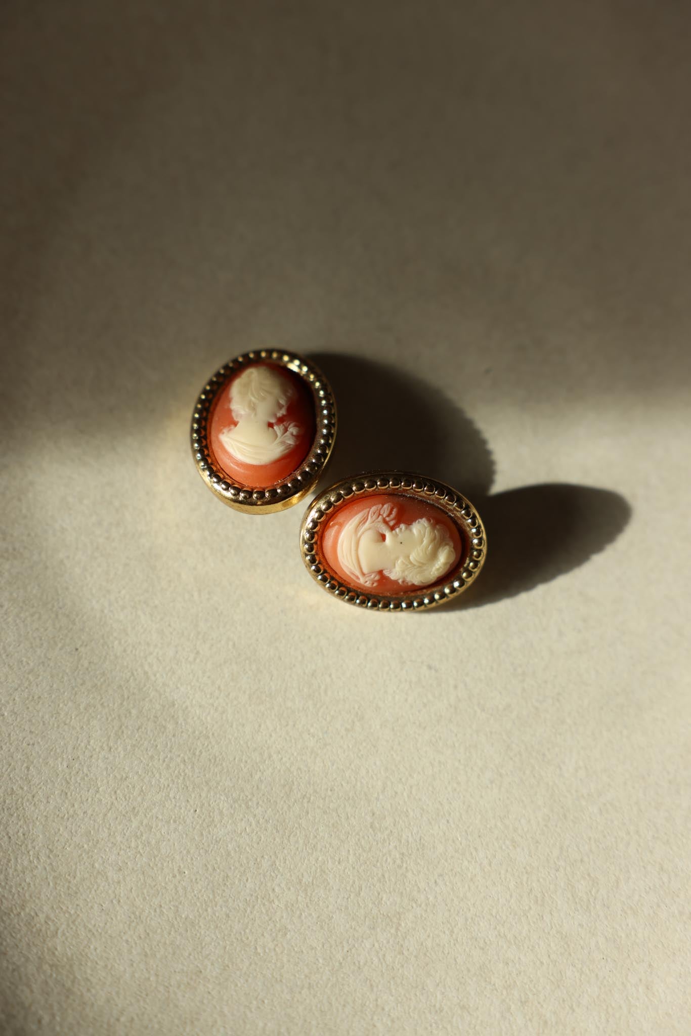 Cameo Clip-On Earrings Gold Tone Oval