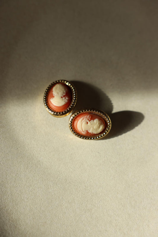 Cameo Clip-On Earrings Gold Tone Oval