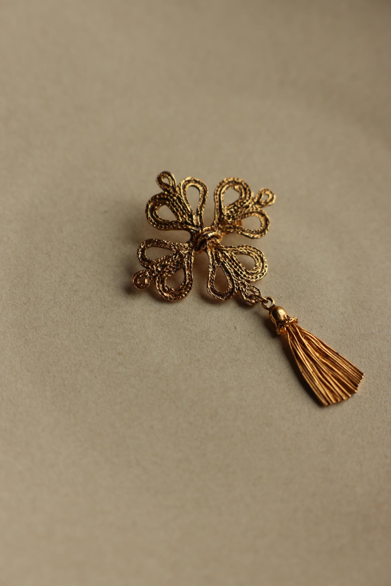 Gold Tone Filigree Tassel Brooch