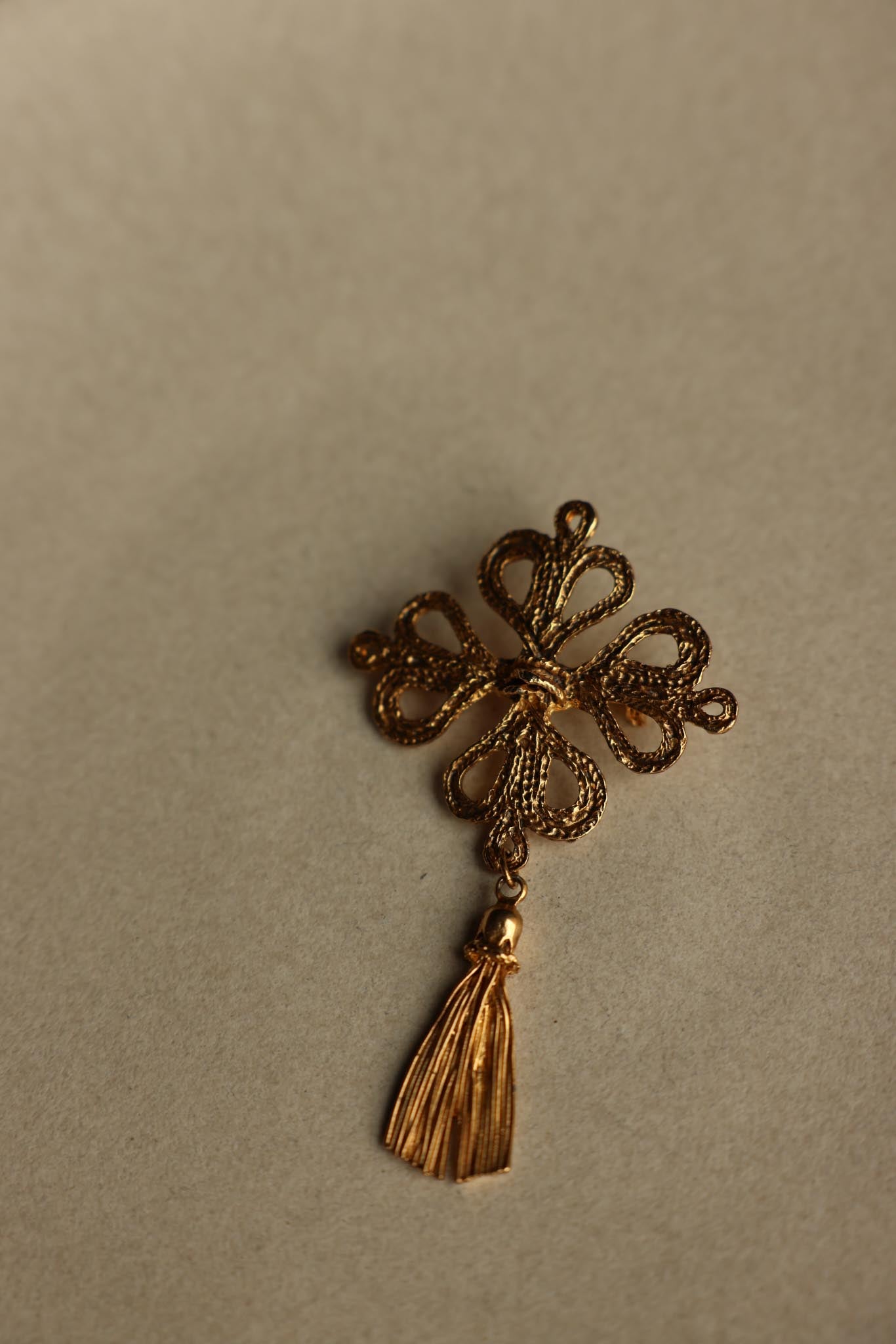 Gold Tone Filigree Tassel Brooch