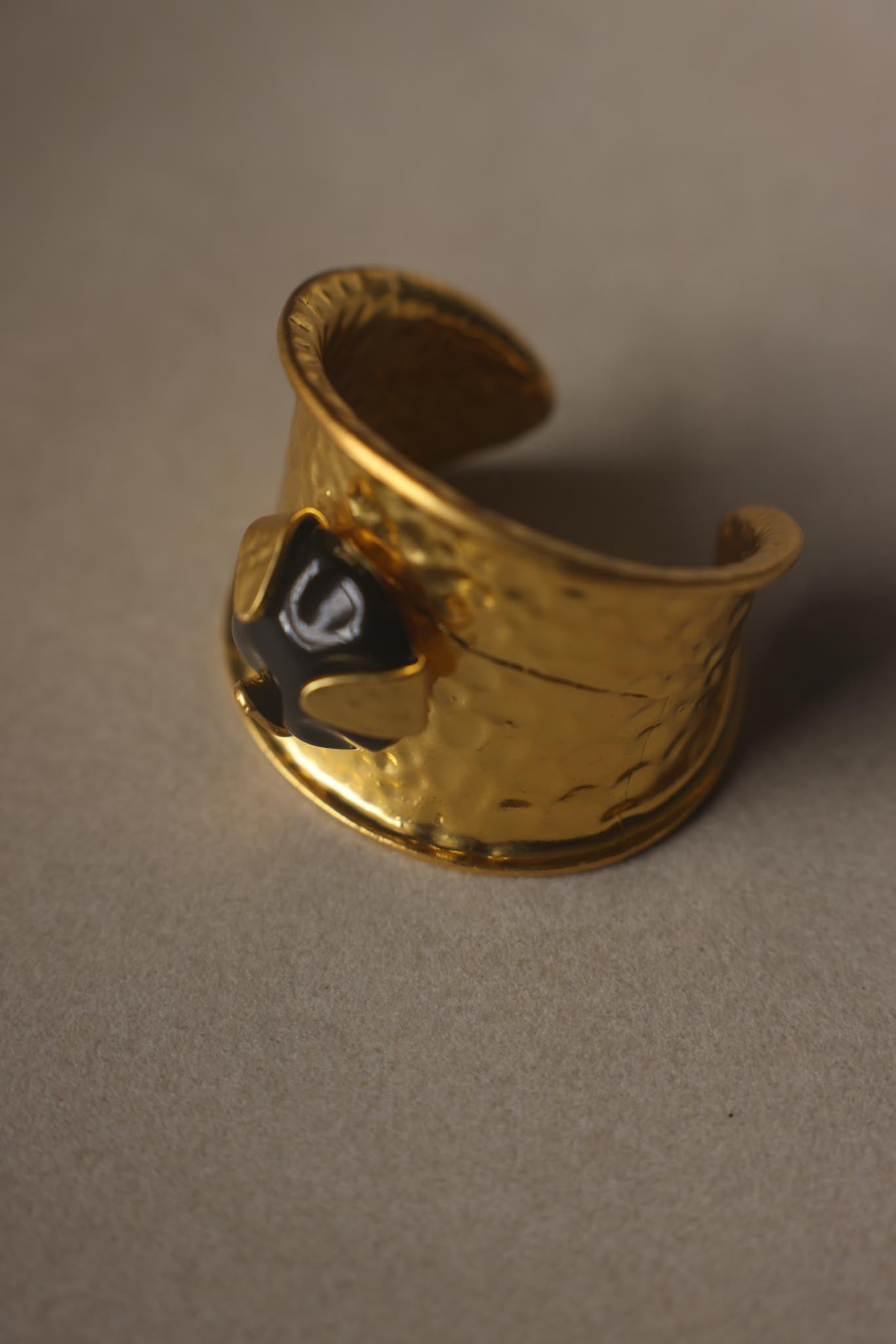 Gold Tone & Black Statement Open Cuff Bracelet (NOT VINTAGE)