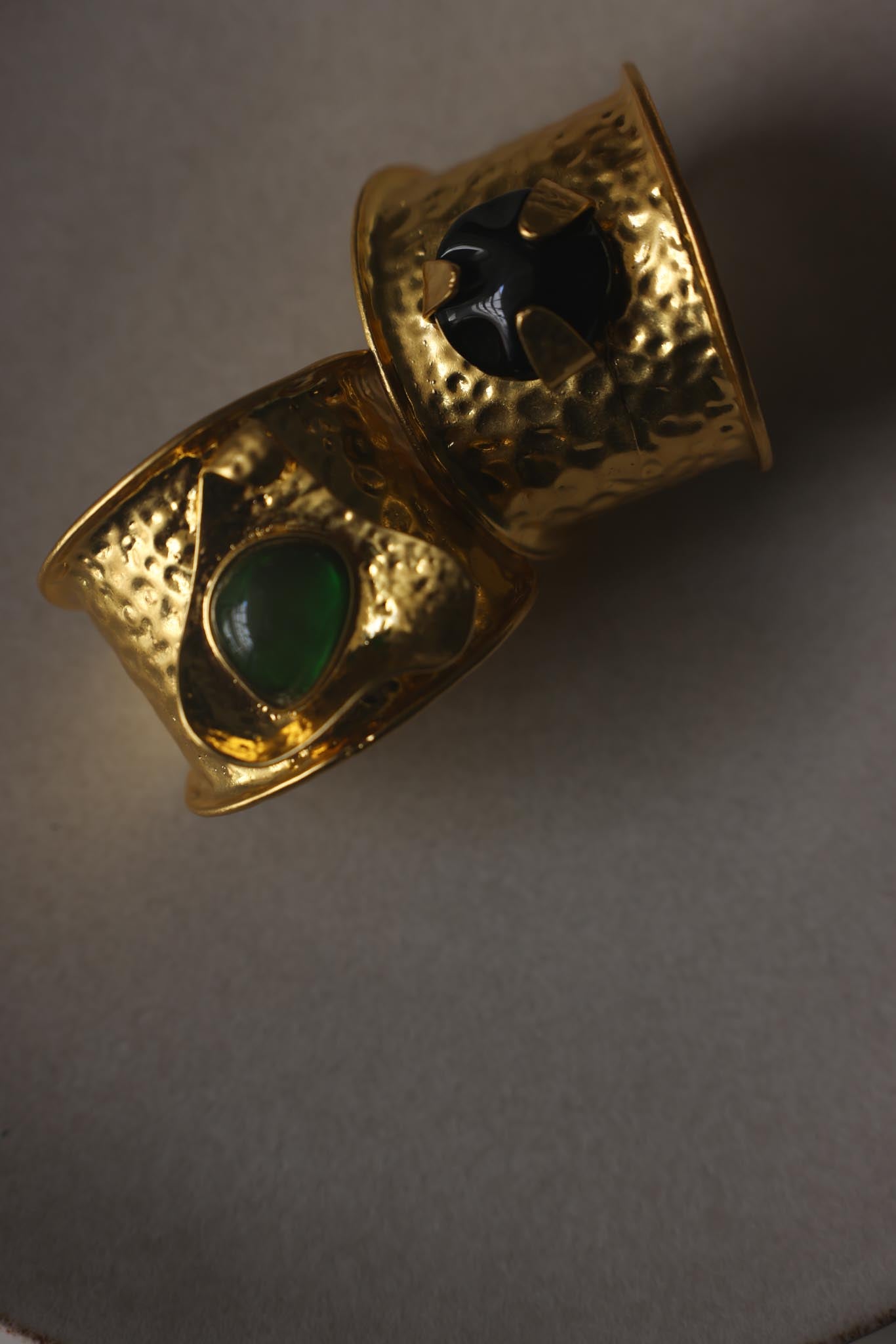 Gold Tone & Black Statement Open Cuff Bracelet (NOT VINTAGE)