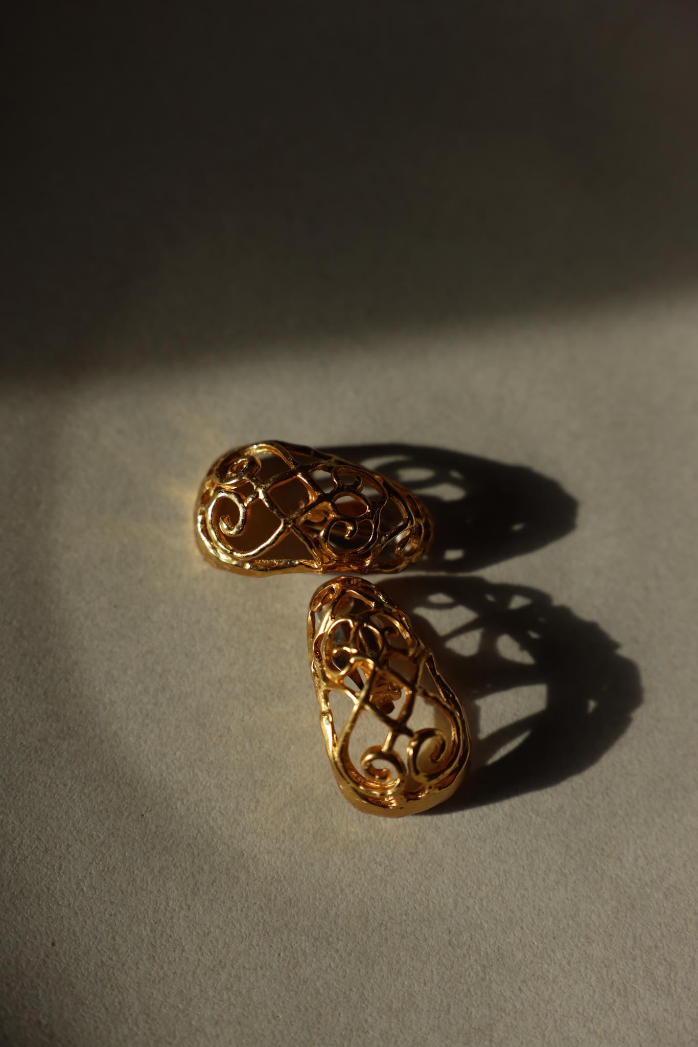 Gold Tone Openwork Statement Clip-On Earrings