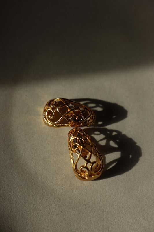 Gold Tone Openwork Statement Clip-On Earrings