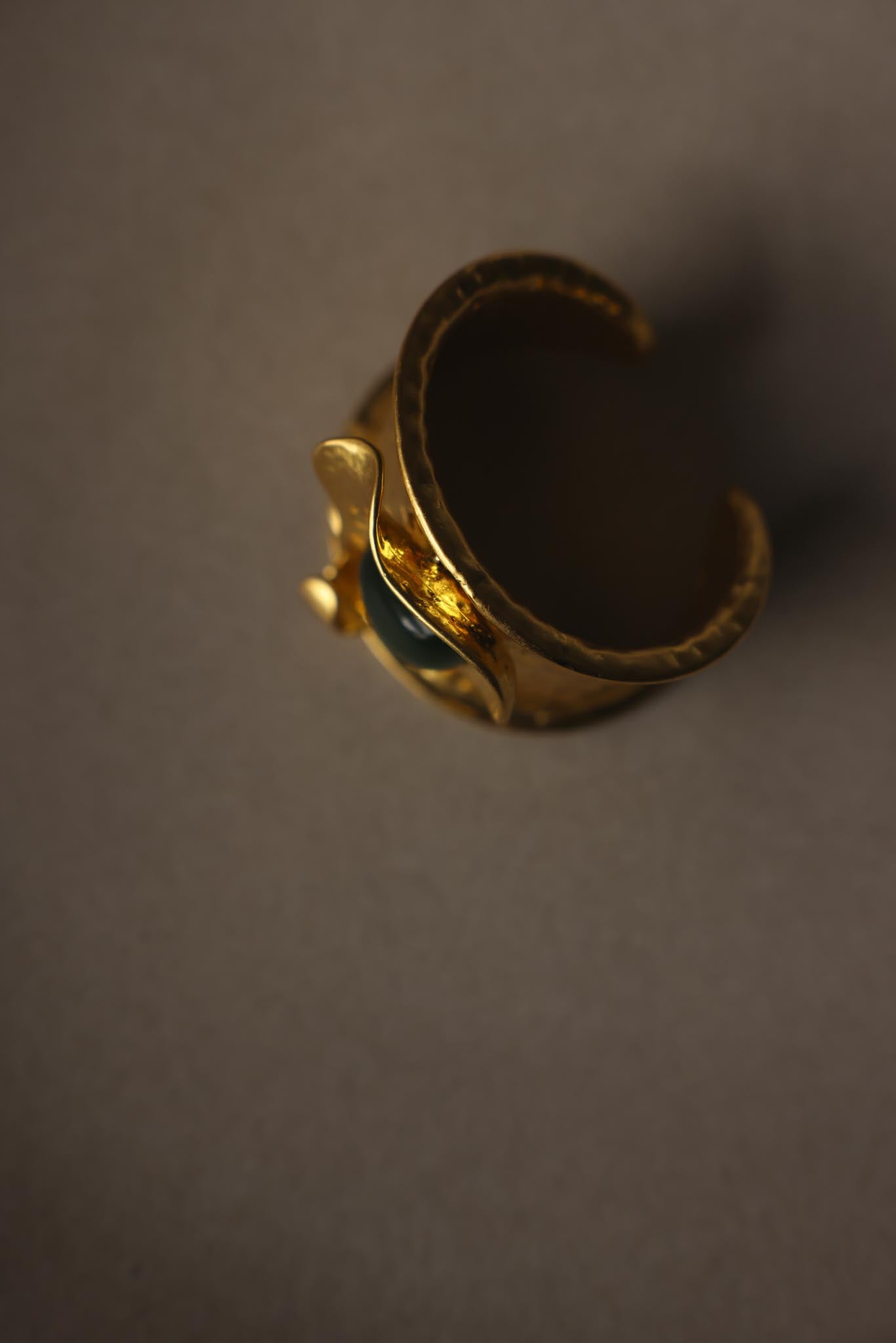 Gold Tone & Green Statement Open Cuff Bracelet (NOT VINTAGE)