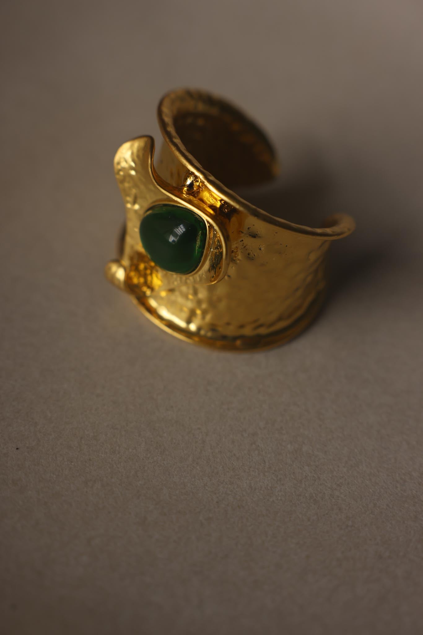 Gold Tone & Green Statement Open Cuff Bracelet (NOT VINTAGE)