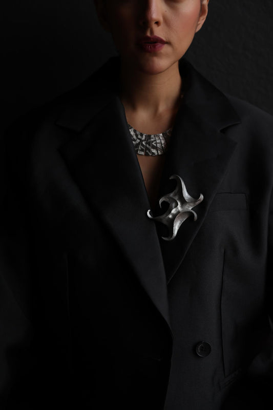 Abstract Silver-Tone Brooch